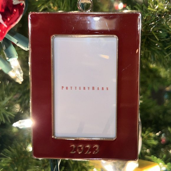 Pottery Barn 2023 Red Rectangle Enamel Frame Christmas Ornament New With Tags - Picture 1 of 5